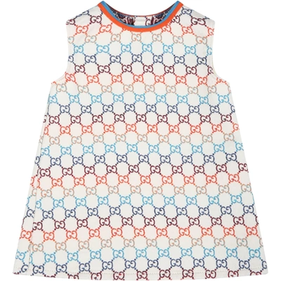 Shop Gucci Ivory Dress For Baby Girl With Multicolor Double Gg