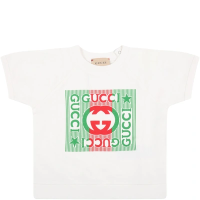 Shop Gucci White Sweatshirt For Baby Girl With Logos