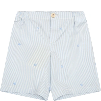 Shop Gucci Light-blue Shorts For Baby Boy With Double Gg In Light Blue