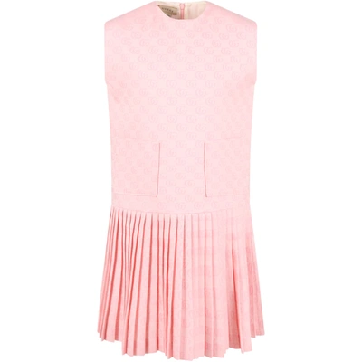 Shop Gucci Pink Dress For Girl With Double Gg