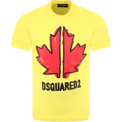 Shop Dsquared2 Yellow T-shirt For Boy With Maple Leaf