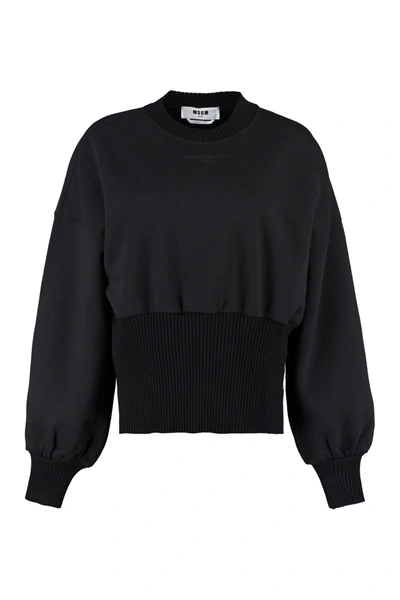 Shop Msgm Logo Detail Cotton Sweatshirt In Black