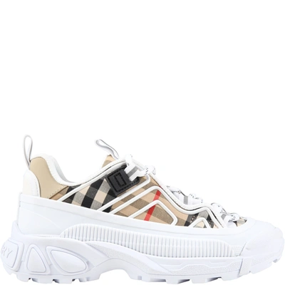 Shop Burberry Multicolor Sneakers For Kids In White