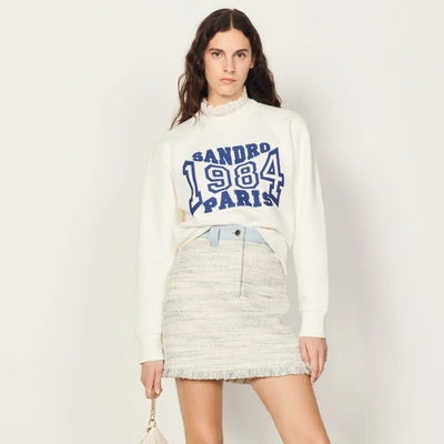 Shop Sandro Short Tweed Skirt In Ecru / Bleu
