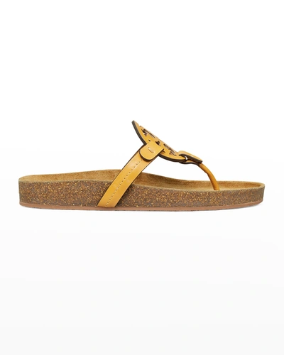 Shop Tory Burch Miller Cloud Calfskin Medallion Thong Sandals In Honey Yellow Nat