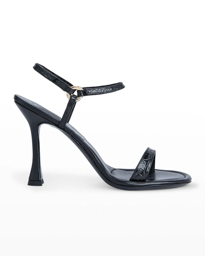 Shop By Far Mia Embossed Grip-strap Sandals In Black