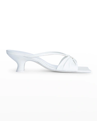 Shop By Far Freya Leather Bow Kitten-heel Sandals In White
