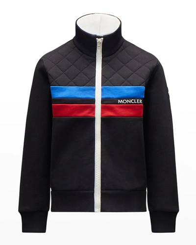 Shop Moncler Boy's Striped Logo Track Jacket In Black