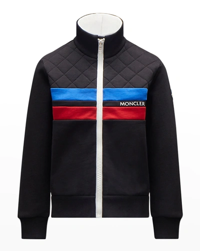 Shop Moncler Boy's Striped Logo Track Jacket In Black
