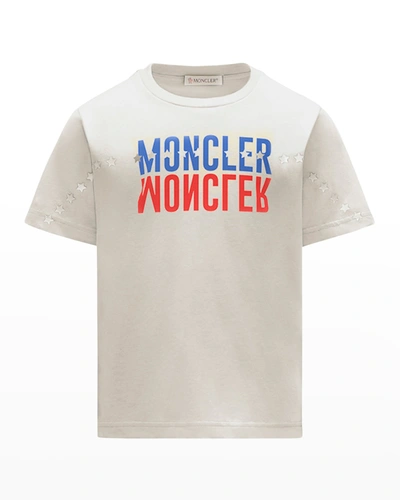 Shop Moncler Girl's Double-logo T-shirt In White