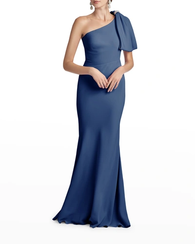 Shop Sachin & Babi Aubrey Bias-cut Satin Crepe Gown In Washed Indigo