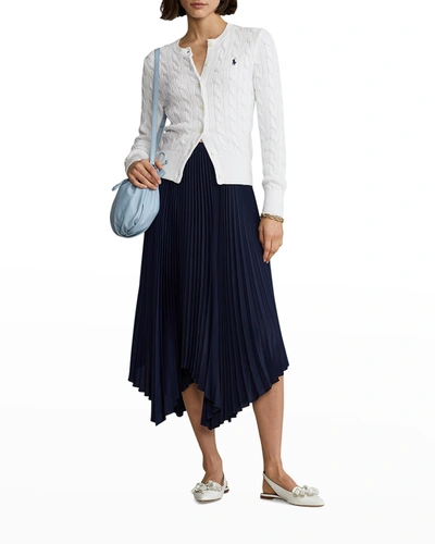 Shop Polo Ralph Lauren Sunburst-pleated Georgette Skirt In Cruise Navy