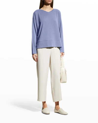 Shop Eileen Fisher V-neck Stretch Jersey Long-sleeve Top In Periwinkle