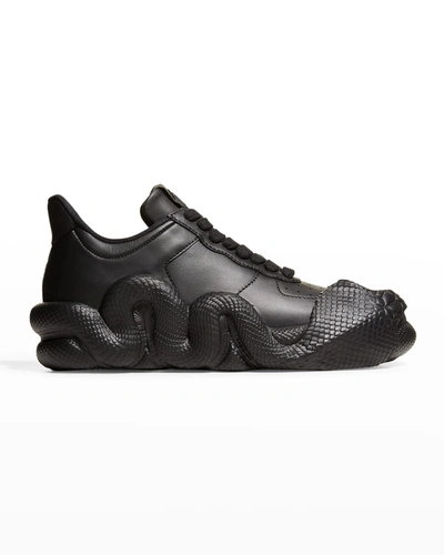 Shop Giuseppe Zanotti Men's Cobra Tonal Leather Low-top Sneakers In Nero