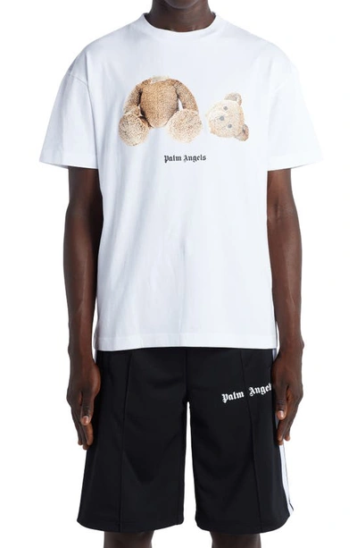Shop Palm Angels Bear Cotton Graphic Tee In White Brown