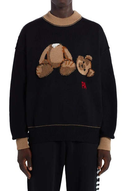 Shop Palm Angels Bear Intarsia Wool Sweater In Black Brown