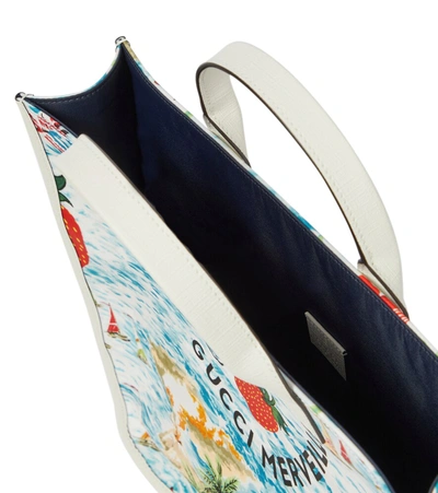 Shop Gucci Printed Canvas Tote In Ly Blu Red/dust.whit