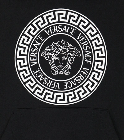 Shop Versace Logo Cotton Hoodie In Nero+bianco