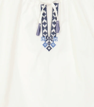 Il Gufo Embroidered Cotton Blouse In Bianco/blu