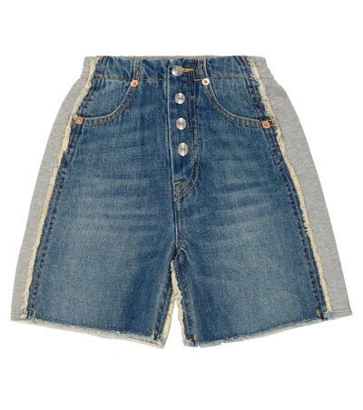 Shop Mm6 Maison Margiela Denim And Jersey Shorts In Blue Denim+grey Melange