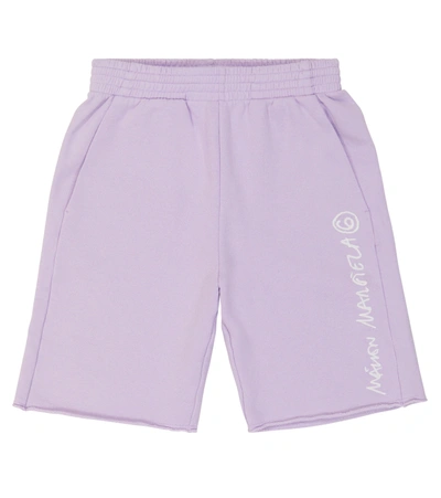 Shop Mm6 Maison Margiela Logo-embroidered Jersey Shorts In Lilac