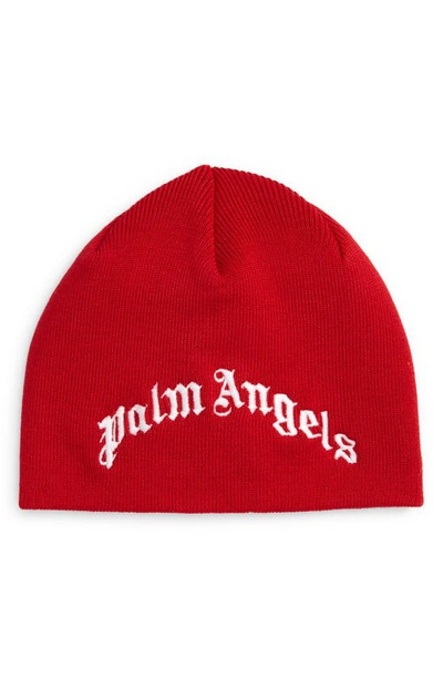 Shop Palm Angels Kids' Classic Logo Beanie In Red White