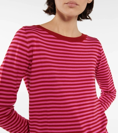 Shop Max Mara Zona Striped Virgin Wool Sweater In Riga Fuxia Rosso