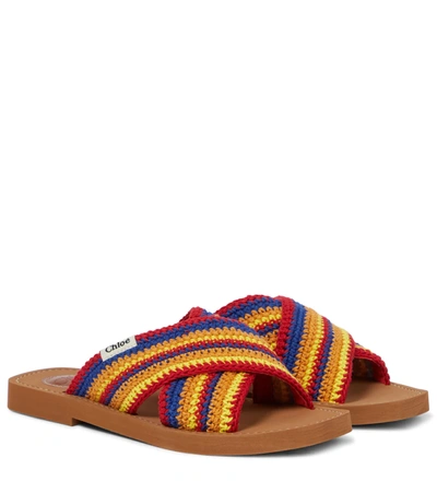 Shop Chloé Woody Crochet Slides In Multicolor Red 1