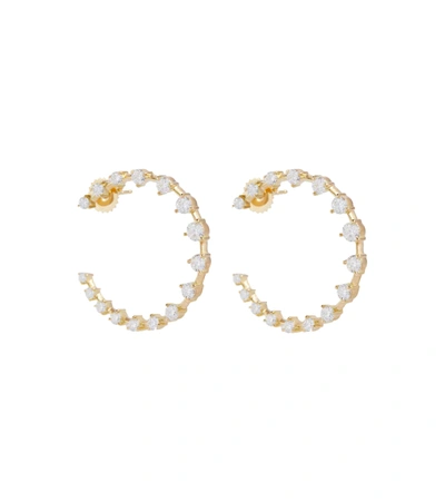 Shop Jade Trau Crescent 18kt Gold Hoop Earrings With Diamonds In Yellow Gold