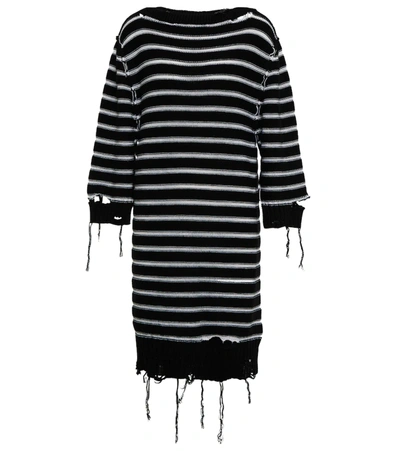 Shop Mm6 Maison Margiela Distressed Striped Sweater Dress In Black & White