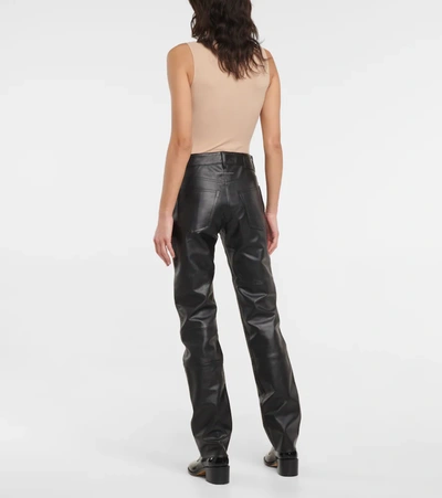 Shop Mm6 Maison Margiela Leather Straight Pants In Black