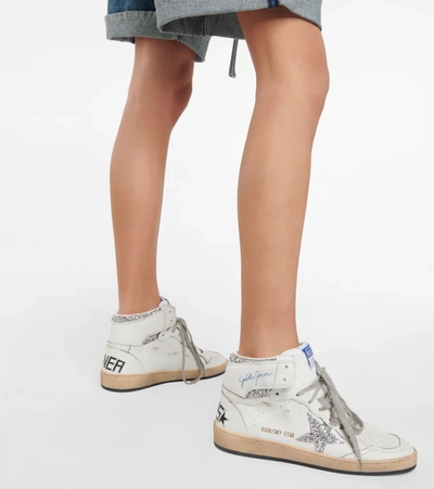 Shop Golden Goose Sky Star Leather Sneakers In White/silver