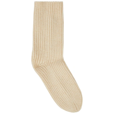 Shop Eberjey Cream Ribbed-knit Socks