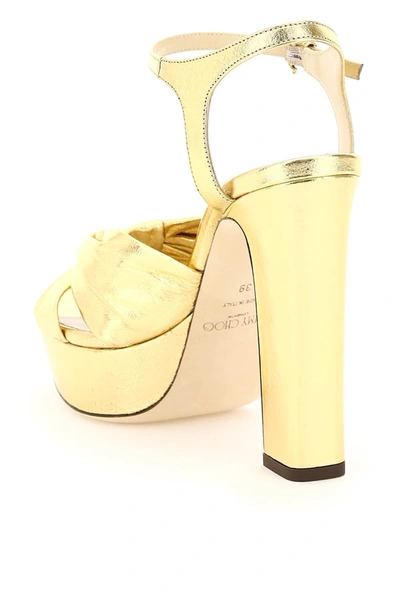 Shop Jimmy Choo Metallic Leather Heloise 120 Sandals In Gold