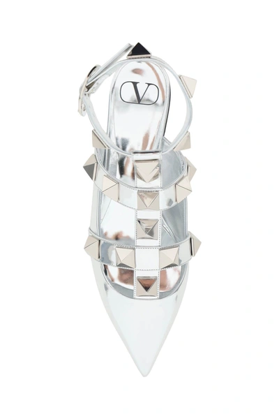 Shop Valentino Garavani Roman Stud Flats In Silver