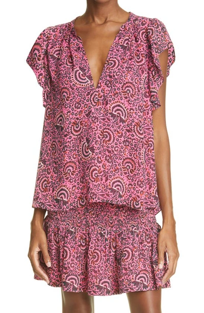 Shop A.l.c June Floral Paisely Silk Top In Pink Multi