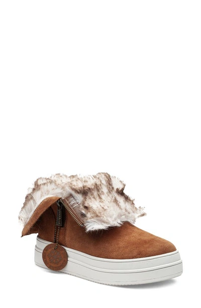 Shop Jslides Tristan Faux Fur Platform Sneaker Bootie In Tan Suede Tnsw5