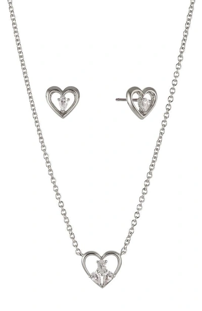 Shop Nadri Smitten Open Heart Stud Earrings & Necklace Set In Rhodium