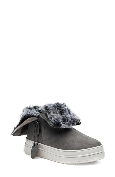 Shop Jslides Tristan Faux Fur Platform Sneaker Bootie In Grey Suede