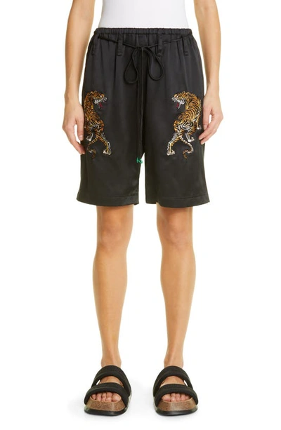Shop Alexander Wang Embroidered Tiger Silk Pj Shorts In Black