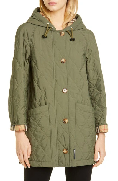 Shop Burberry Roxwell Vintage Check Hood Thermoregulated Quilted Coat In Poplar Green