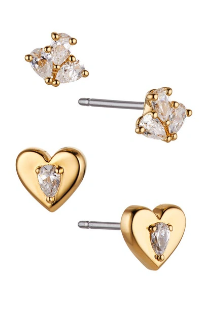 Shop Nadri Smitten Heart Set Of 2 Stud Earrings In Gold