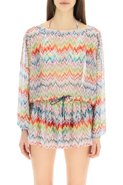 Missoni Zig-zag Printed Drawstring Beach Top In Mixed Colours