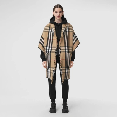 Shop Burberry Exaggerated Check Wool Cashmere Cape In Archive Beige