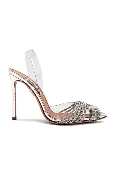 Shop Aquazzura Gatsby 105 Slingback Heel In Silver