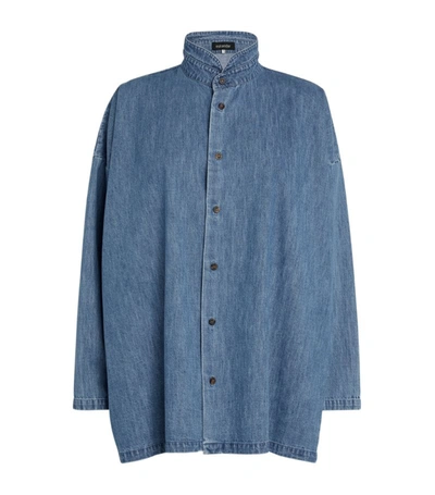 Shop Eskandar Denim Stand-collar Shirt In Blue