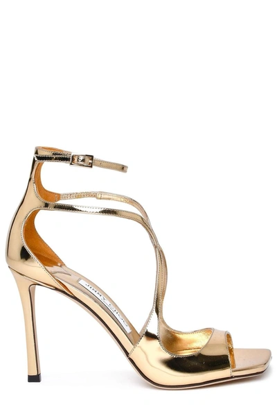 Shop Jimmy Choo Azia 95 Ankle Strapped Sandals In Gold