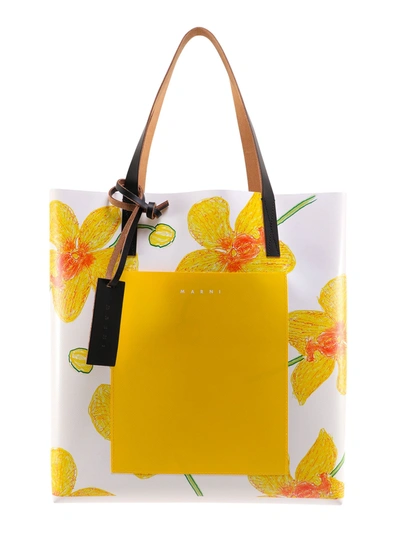 Shop Marni Orchids Print Tote Bag In Yellow