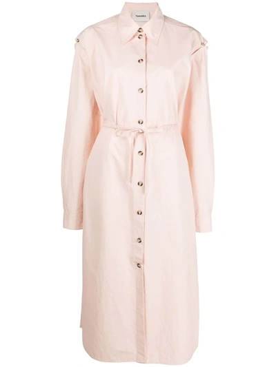 Shop Nanushka Tied-waist Cotton Shirt Dress In Pink