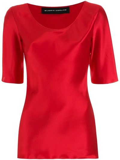 Gloria Coelho Scoop-neck Silk T-shirt In Red